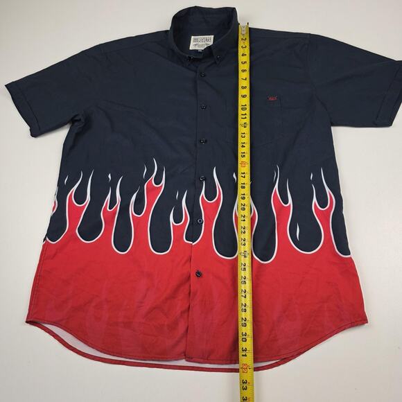 RSVLTS Shirt Mens 2XL Navy Red KUNUFLEX Flame Print Short Sleeve Button Down - Picture 5 of 12